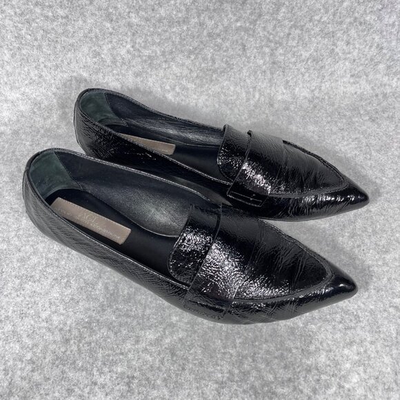 AGL Loafers Womens 11 US Black Patent Leather Pointed Toe Shoe Flats Business - Picture 2 of 16